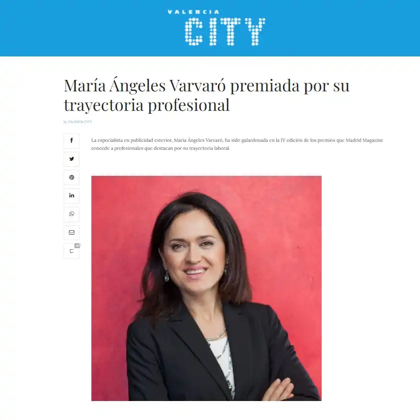 Revista Valencia City. Noticia Premio “Madrid Magazine” a la trayectoria laboral.