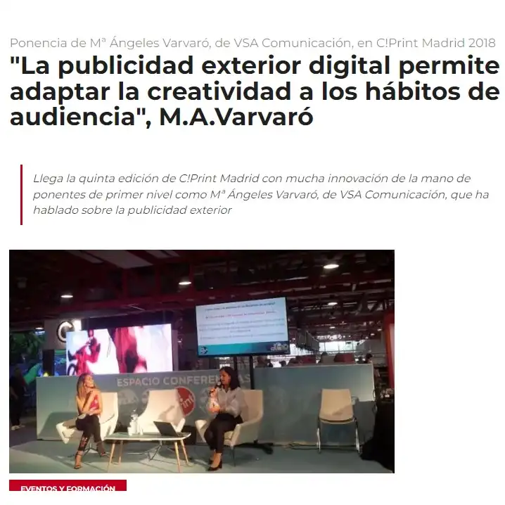 Revista Marketing Directo. Noticia conferencia Salón CPrint! Madrid. Dedicada a la creatividad en la publicidad exterior y temas variados del sector.