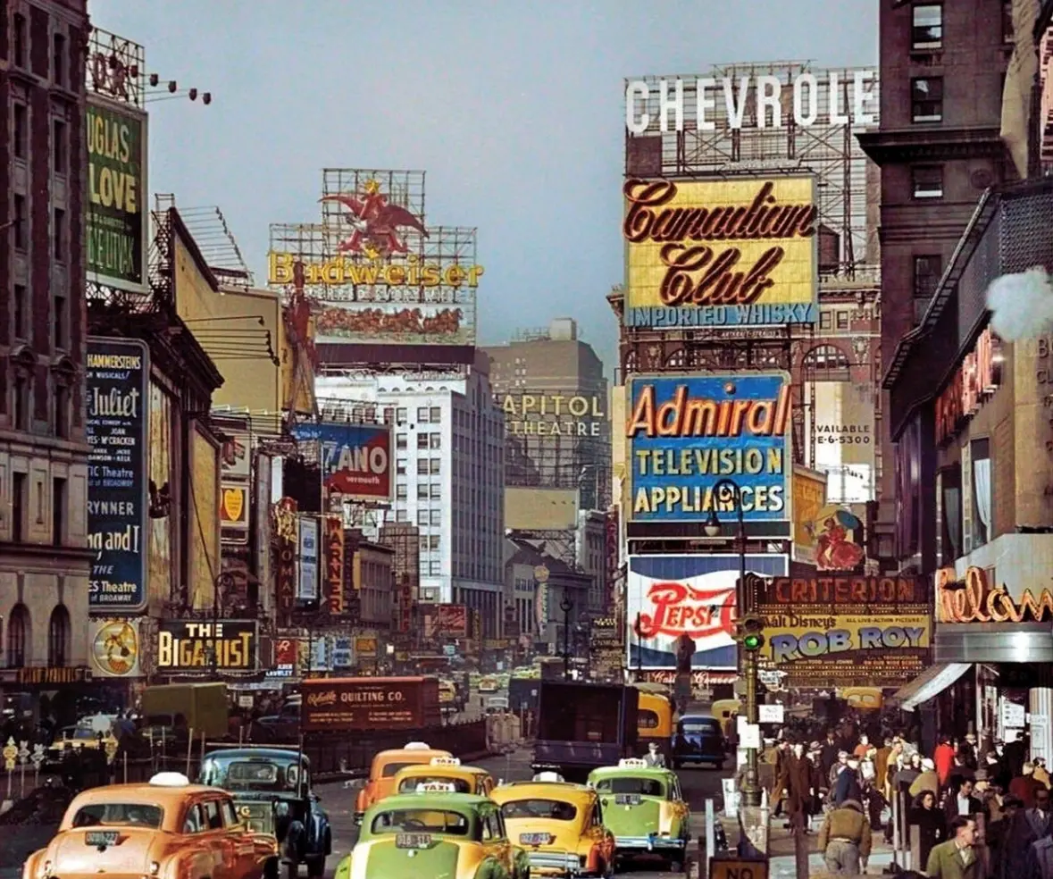 1954 Times Square rótulos (USA Vintage)